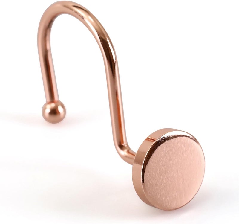 Popkozzi Rose Gold Shower Curtain Hooks Rings: Round Button Design Rustproof Heavy Metal Shower Curtain Rings for Bathroom - Modern Simple Decorative Shower Curtain Hangers for Shower Rod - Set of 12 - Image 1